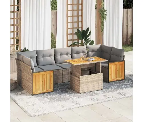 8-Daļīgs Dārza Dīvāna Komplekts, Matrači, Bēša Pe Rotangpalma Vidaxl