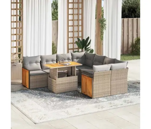 9-Daļīgs Dārza Dīvānu Komplekts, Matrači, Bēša Pe Rotangpalma Vidaxl