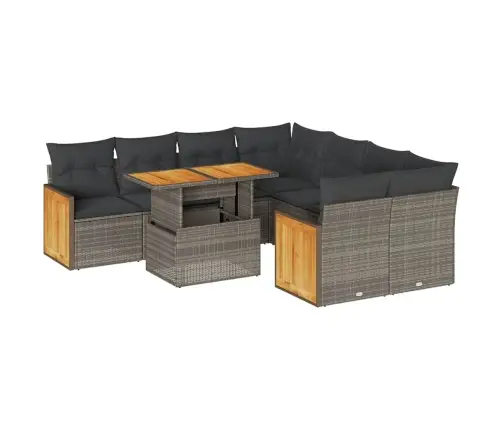 9-Daļīgs Dārza Dīvāna Komplekts Ar Matračiem, Pelēks Pe Pinums Vidaxl