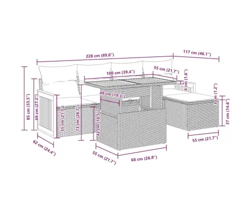 Sodo Komplektas Su Pagalvėlėmis, 6 Dalių, Poliratanas/Akacija