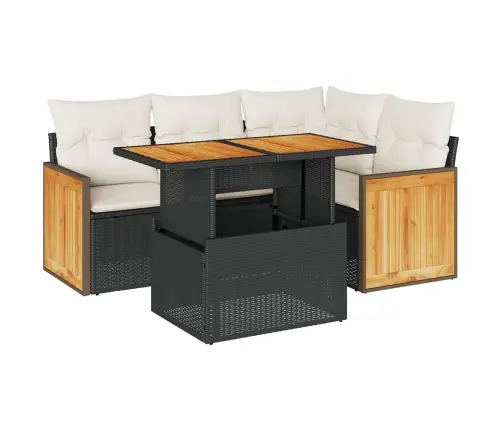 5-Daļīgs Dārza Dīvānu Komplekts, Matrači, Melna Pe Rotangpalma Vidaxl