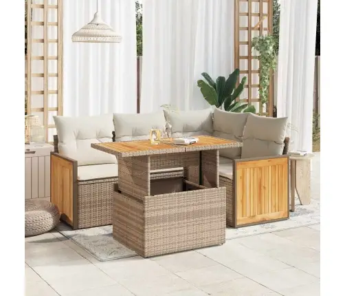 Sofos Komplektas Su Pagalvėlėmis, 5 Dalių, Smėlio, Poliratanas