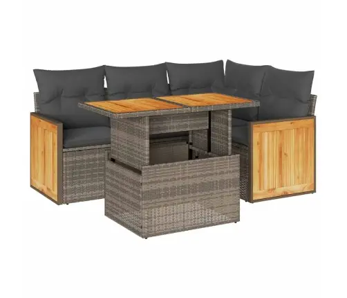 5-Daļīgs Dārza Dīvānu Komplekts, Matrači, Pelēka Pe Rotangpalma Vidaxl