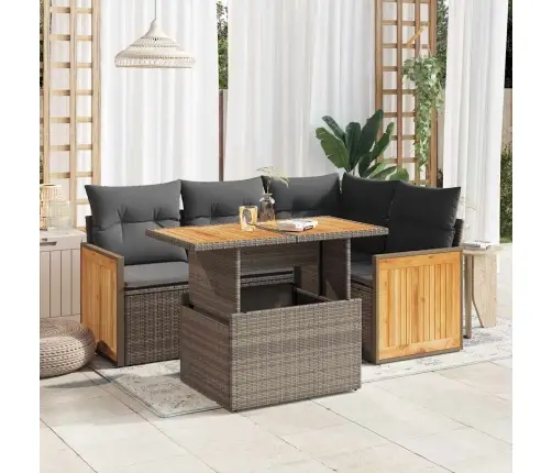 5-Daļīgs Dārza Dīvānu Komplekts, Matrači, Pelēka Pe Rotangpalma Vidaxl