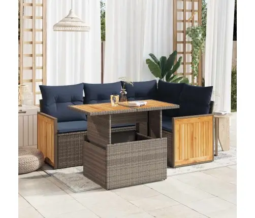 5-Daļīgs Dārza Dīvānu Komplekts, Matrači, Pelēka Pe Rotangpalma Vidaxl