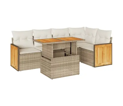 6-Daļīgs Dārza Dīvāna Komplekts, Matrači, Bēša Pe Rotangpalma Vidaxl