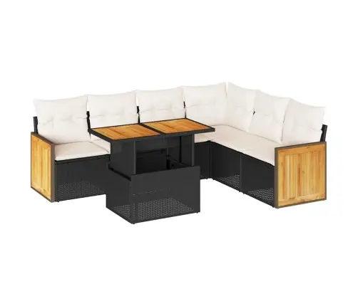 7-Daļīgs Dārza Dīvāna Komplekts, Matrači, Melna Pe Rotangpalma Vidaxl