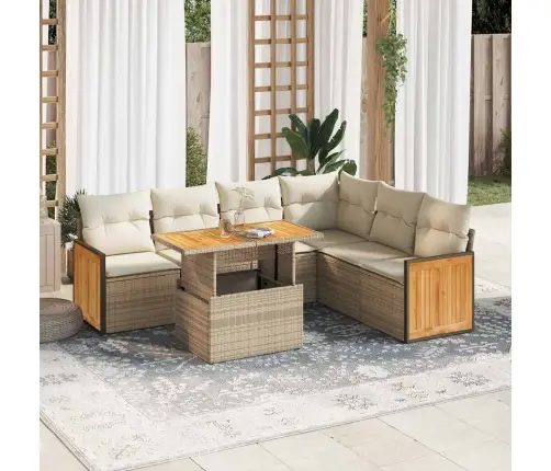 7-Daļīgs Dārza Dīvāna Komplekts, Matrači, Bēša Pe Rotangpalma Vidaxl