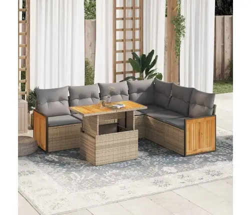 7-Osaline Aiadiivani Komplekt Patjadega, Beež, Rotang/Akaatsia