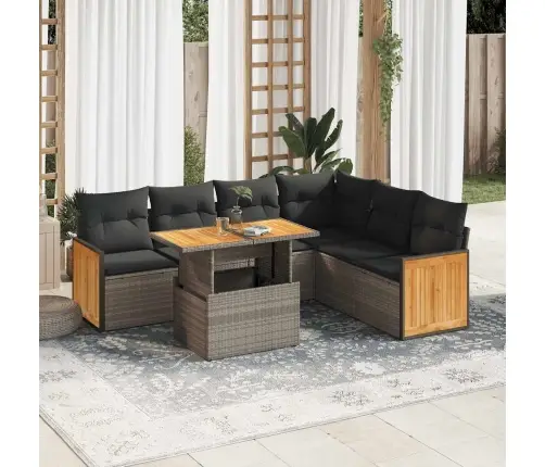 Sodo Komplektas Su Pagalvėlėmis, 7 Dalių, Poliratanas/Akacija