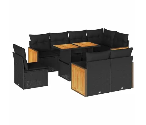 9-Daļīgs Dārza Dīvāna Komplekts, Matrači, Melna Pe Rotangpalma Vidaxl