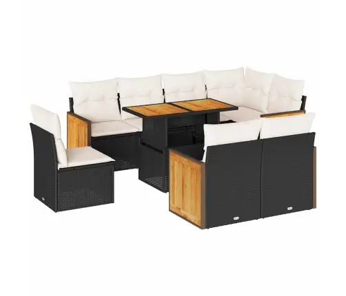 9-Daļīgs Dārza Dīvāna Komplekts, Matrači, Melna Pe Rotangpalma Vidaxl