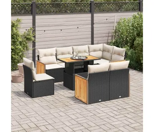 9-Daļīgs Dārza Dīvāna Komplekts, Matrači, Melna Pe Rotangpalma Vidaxl