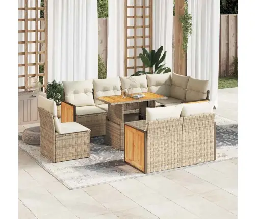 9-Daļīgs Dārza Dīvānu Komplekts, Matrači, Bēša Pe Rotangpalma Vidaxl