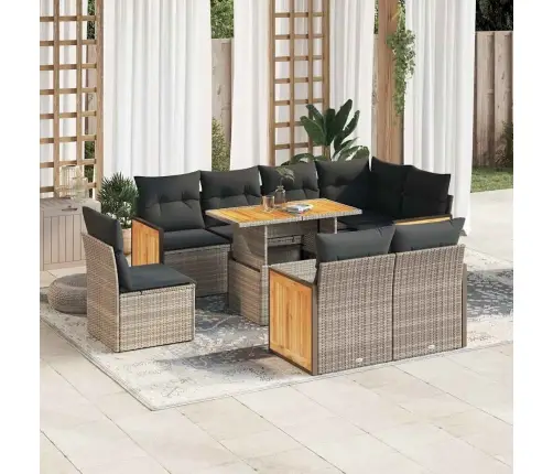 Sodo Komplektas Su Pagalvėlėmis, 9 Dalių, Poliratanas/Akacija