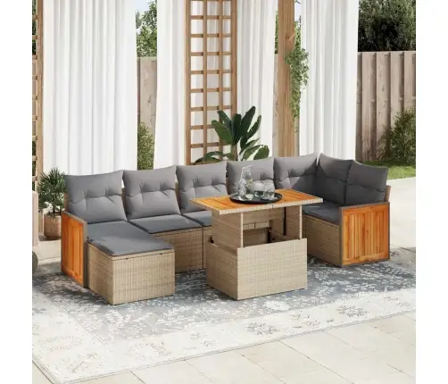 8-Daļīgs Dārza Dīvāna Komplekts, Matrači, Bēša Pe Rotangpalma Vidaxl