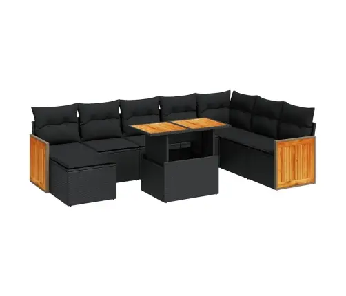 9-Daļīgs Dārza Dīvāna Komplekts, Matrači, Melna Pe Rotangpalma Vidaxl