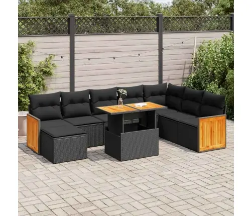 9-Daļīgs Dārza Dīvāna Komplekts, Matrači, Melna Pe Rotangpalma Vidaxl