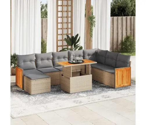 Sodo Komplektas Su Pagalvėlėmis, 9 Dalių, Poliratanas/Akacija