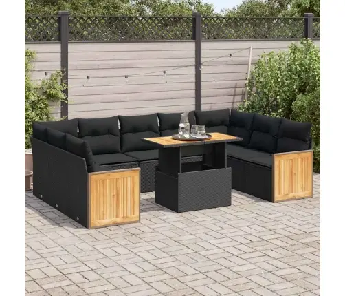 10-Daļīgs Dārza Dīvāna Komplekts, Matrači, Melna Pe Rotangpalma Vidaxl