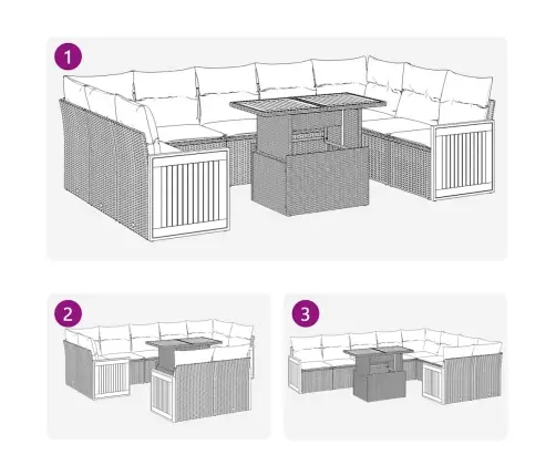 10-Osaline Aiadiivani Komplekt Patjadega, Must, Rotang/Akaatsia