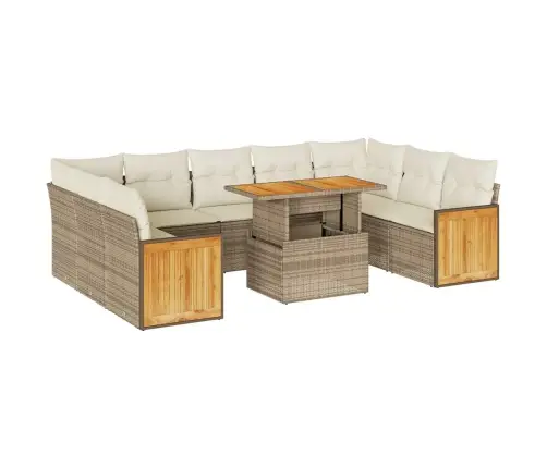 10-Daļīgs Dārza Dīvāna Komplekts, Matrači, Bēša Pe Rotangpalma Vidaxl