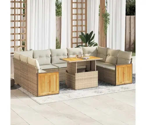 10-Daļīgs Dārza Dīvāna Komplekts, Matrači, Bēša Pe Rotangpalma Vidaxl