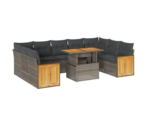 10-Daļīgs Dārza Dīvāna Komplekts Matrači Pelēka Pe Rotangpalma Vidaxl