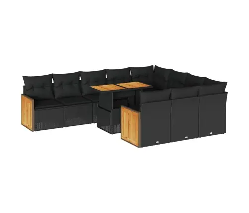 11-Daļīgs Dārza Dīvāna Komplekts, Matrači, Melna Pe Rotangpalma Vidaxl