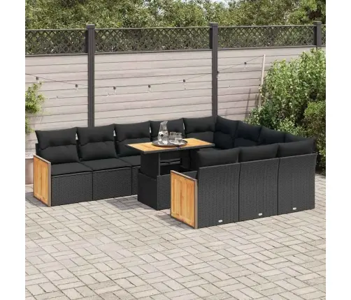 11-Daļīgs Dārza Dīvāna Komplekts, Matrači, Melna Pe Rotangpalma Vidaxl