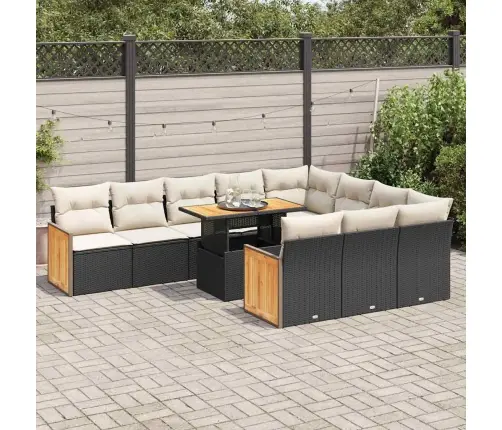 11-Daļīgs Dārza Dīvāna Komplekts, Matrači, Melna Pe Rotangpalma Vidaxl