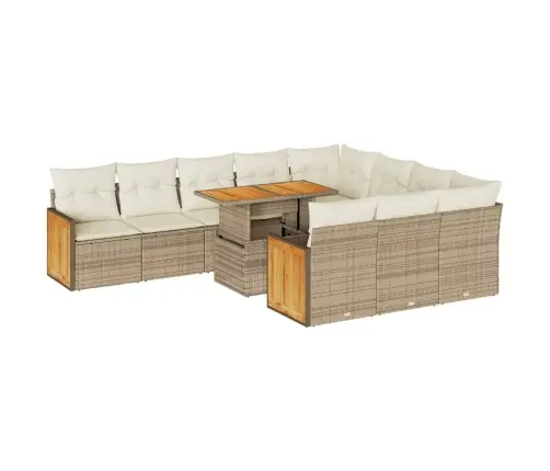 11-Daļīgs Dārza Dīvāna Komplekts, Matrači, Bēša Pe Rotangpalma Vidaxl