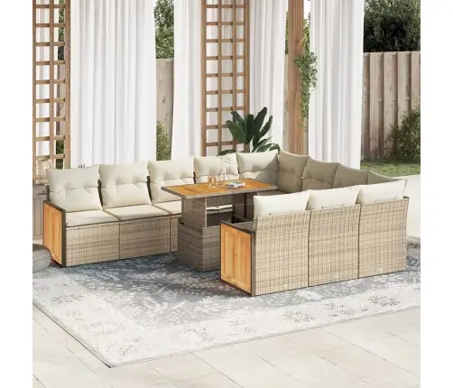 11-Daļīgs Dārza Dīvāna Komplekts, Matrači, Bēša Pe Rotangpalma Vidaxl