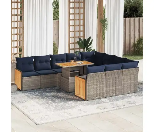 11-Daļīgs Dārza Dīvāna Komplekts Ar Matračiem, Pelēks Pe Pinums Vidaxl