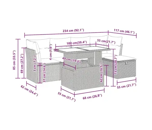6-Daļīgs Dārza Dīvāna Komplekts, Matrači, Bēša Pe Rotangpalma Vidaxl