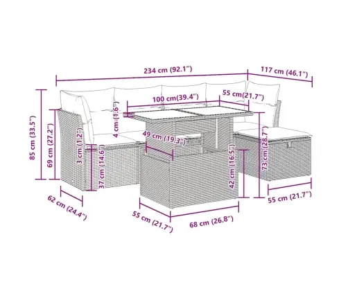 Sofos Komplektas Su Pagalvėlėmis, 6 Dalių, Pilkas, Poliratanas