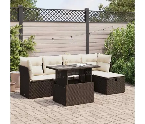 6-Daļīgs Dārza Dīvānu Komplekts, Matrači, Brūna Pe Rotangpalma Vidaxl