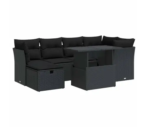 7-Daļīgs Dārza Dīvāna Komplekts Ar Matračiem, Melna Pe Vidaxl