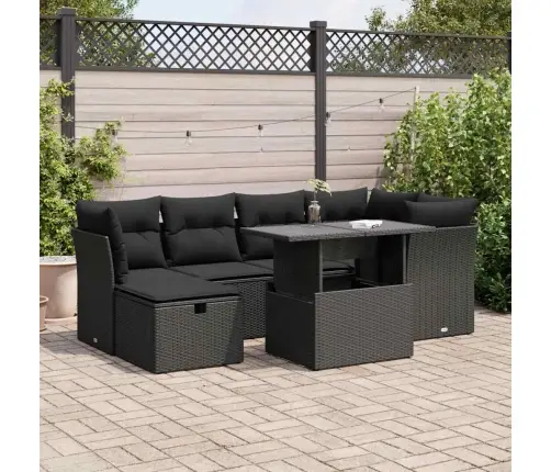 7-Daļīgs Dārza Dīvāna Komplekts Ar Matračiem, Melna Pe Vidaxl