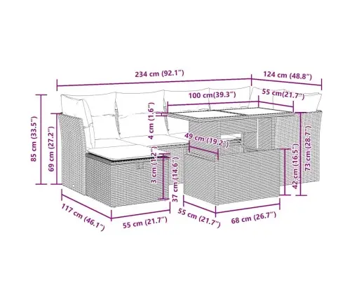 7-Osaline Aiadiivani Komplekt Patjadega, Must, Rotang/Akaatsia