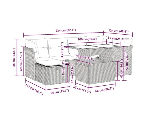 Sofos Komplektas Su Pagalvėlėmis, 7 Dalių, Smėlio, Poliratanas