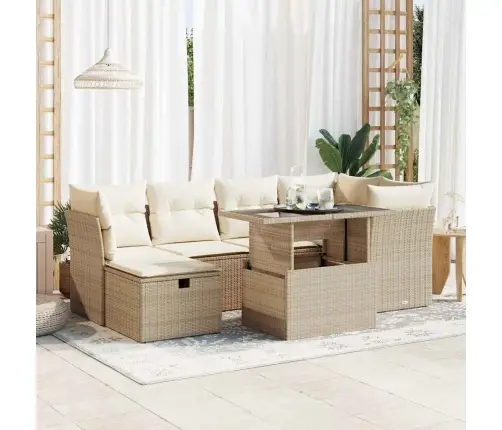 Sofos Komplektas Su Pagalvėlėmis, 7 Dalių, Smėlio, Poliratanas