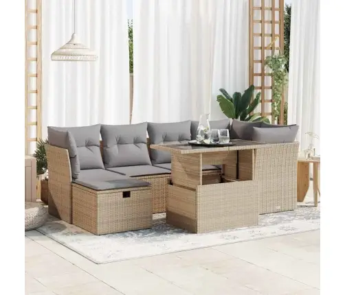 Sofos Komplektas Su Pagalvėlėmis, 7 Dalių, Smėlio, Poliratanas