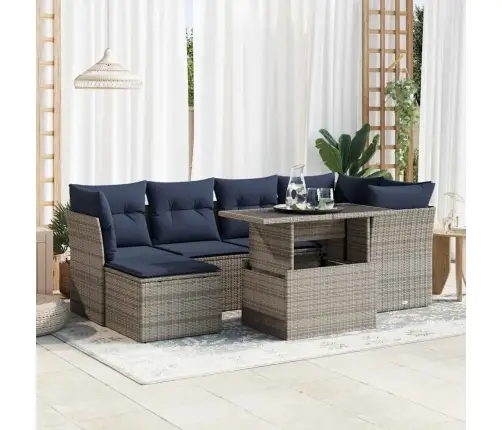 7-Daļīgs Dārza Dīvāna Komplekts, Matrači, Pelēka Pe Rotangpalma Vidaxl