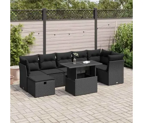 8-Daļīgs Dārza Dīvāna Komplekts, Matrači, Melna Pe Rotangpalma Vidaxl