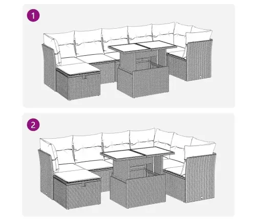 8-Osaline Aiadiivani Komplekt Patjadega, Beež, Polürotang
