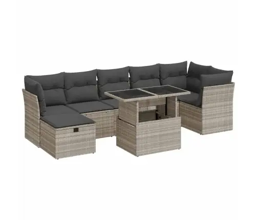 8-Daļīgs Dārza Dīvāna Komplekts,Matrači, Gaiši Pelēka Pe Pinums Vidaxl