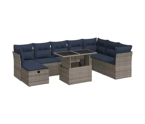 9-Daļīgs Dārza Dīvāna Komplekts Ar Matračiem, Pelēks Pe Pinums Vidaxl