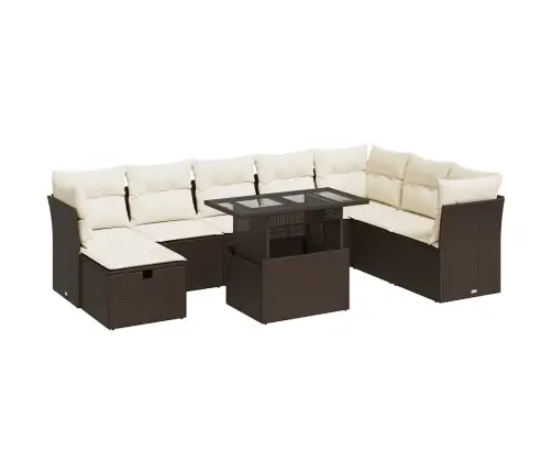 9-Daļīgs Dārza Dīvāna Komplekts, Matrači, Brūna Pe Rotangpalma Vidaxl