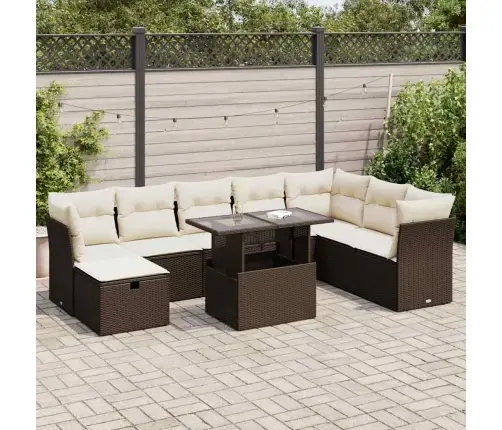 9-Daļīgs Dārza Dīvāna Komplekts, Matrači, Brūna Pe Rotangpalma Vidaxl